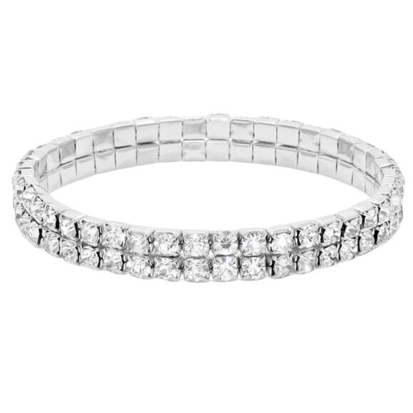 2-Row Rhinestone Stretch Evening Bracelet Prom Bracelet Wedding Bracelet - Picture 3 of 7